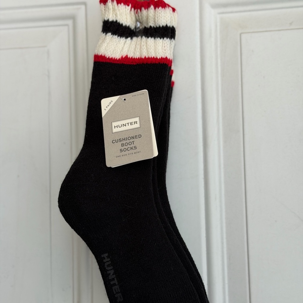 Hunter Black Socks with Red and White Stripes